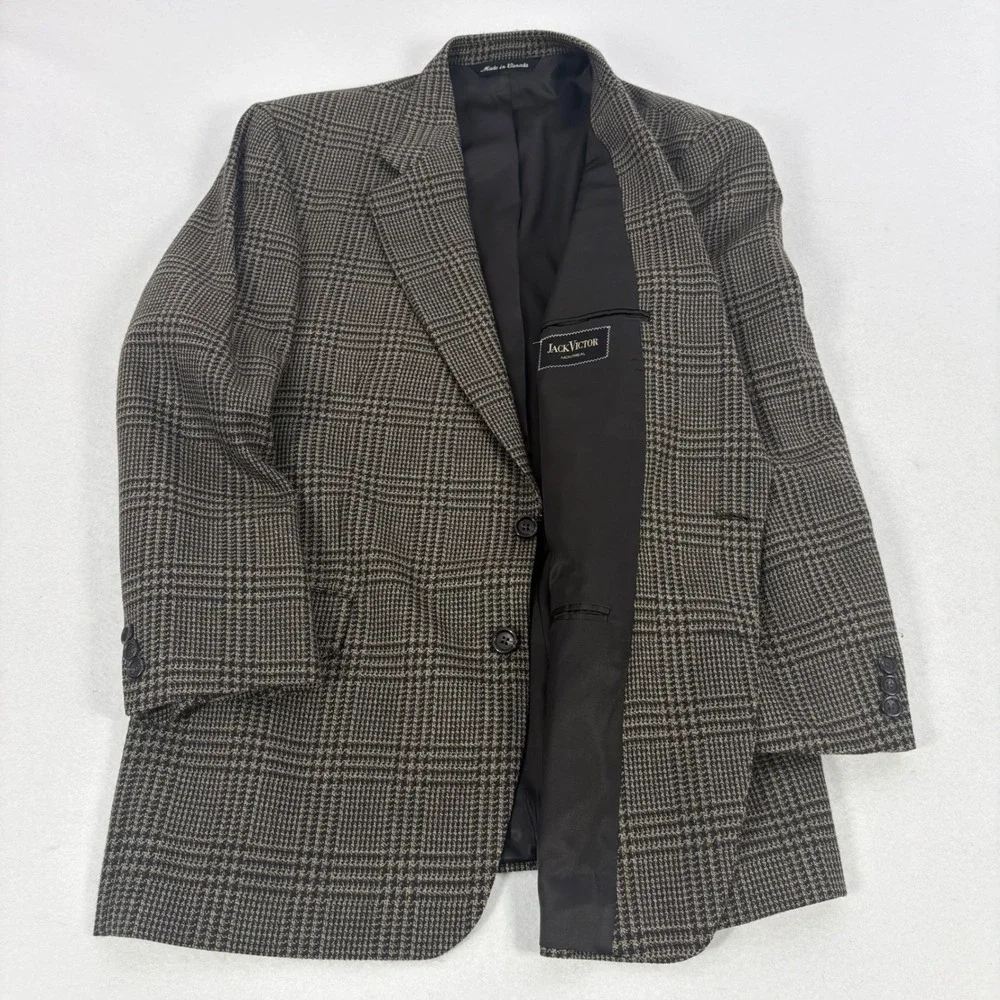 Jack Victor Glen Plaid Blazer Mens XL Brown Black Wool 2B/3B Sport Coat No Vents